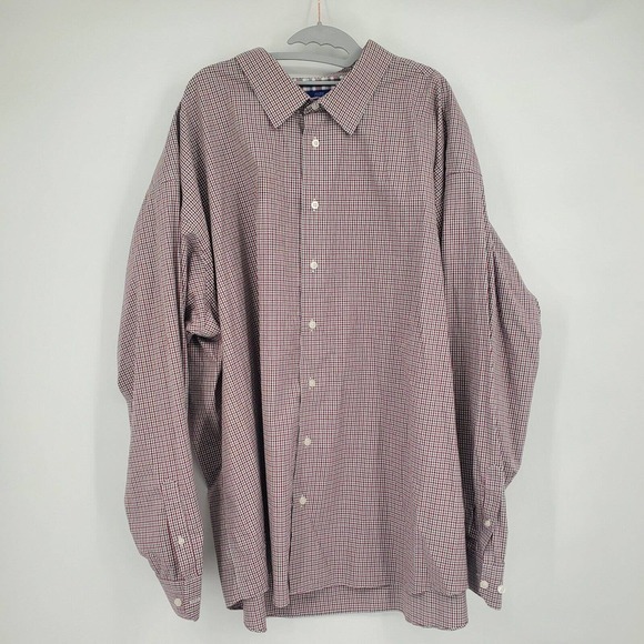 Egara Button Up Shirt Non-Iron Classic Fit Red Check Men's 4XL Cotton - Picture 2 of 8